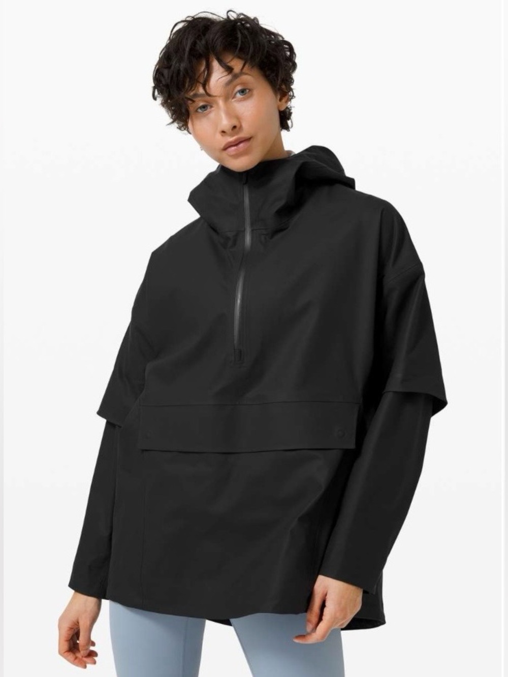 * lululemon Into The Drizzle Black Hooded Trench Anorak SZ Medium Large $198 *